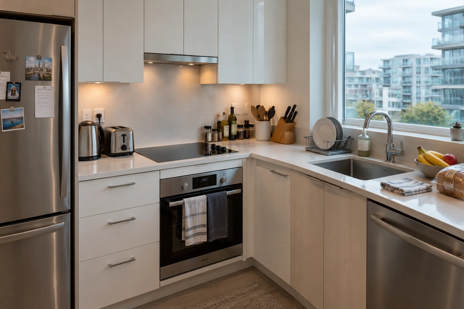 AI reference: clean contemporary kitchen with everyday belongings